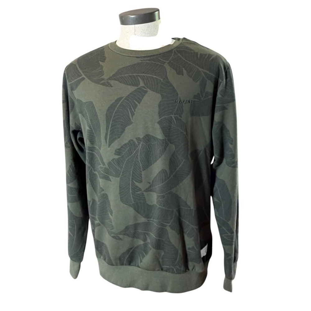 Mazine Mens Olive Green Palm Leaf Print Crewneck Sweatshirt Size L Turkey